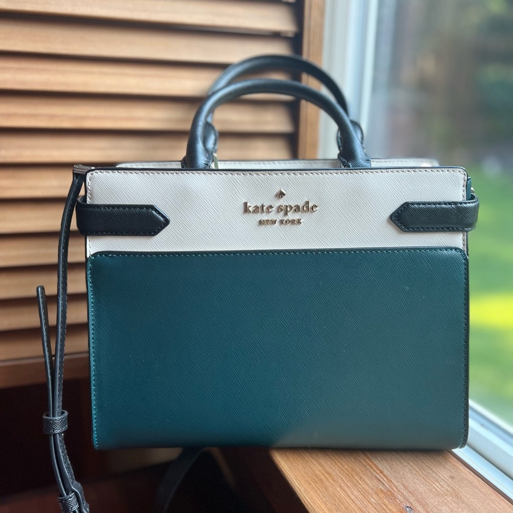 Kate Spade Green and White Satchel with Structured Design